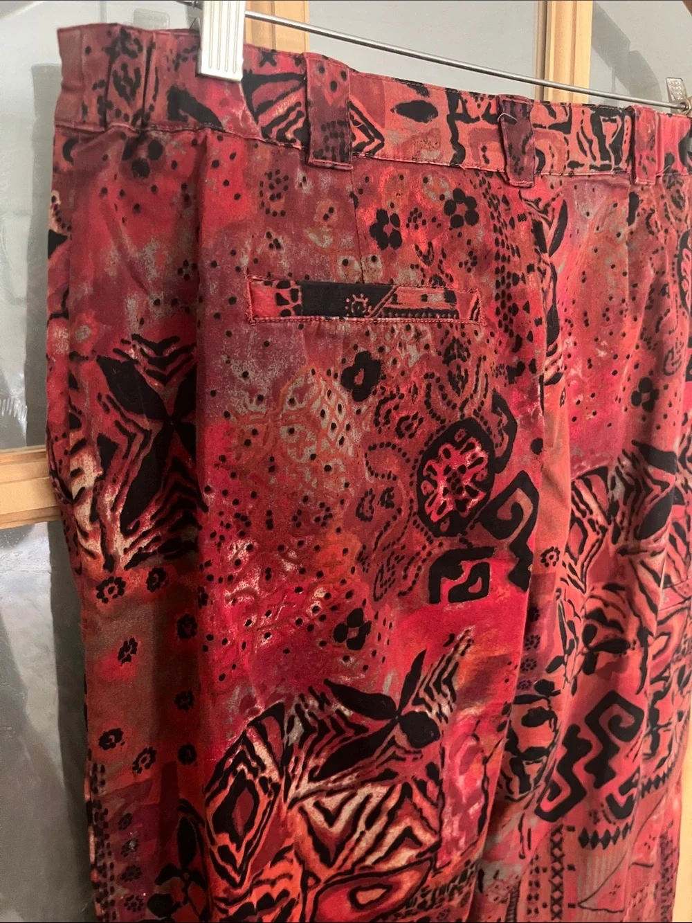 Chico's Aztec Pants VTG high rise straight leg sz 2 = Large, loose fit, print,